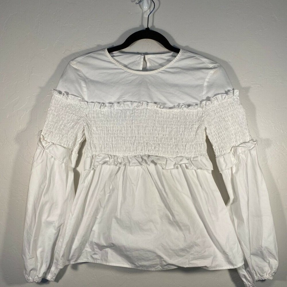 Maje Ruffle Peplum Long Balloon Sleeve Blouse Sz S